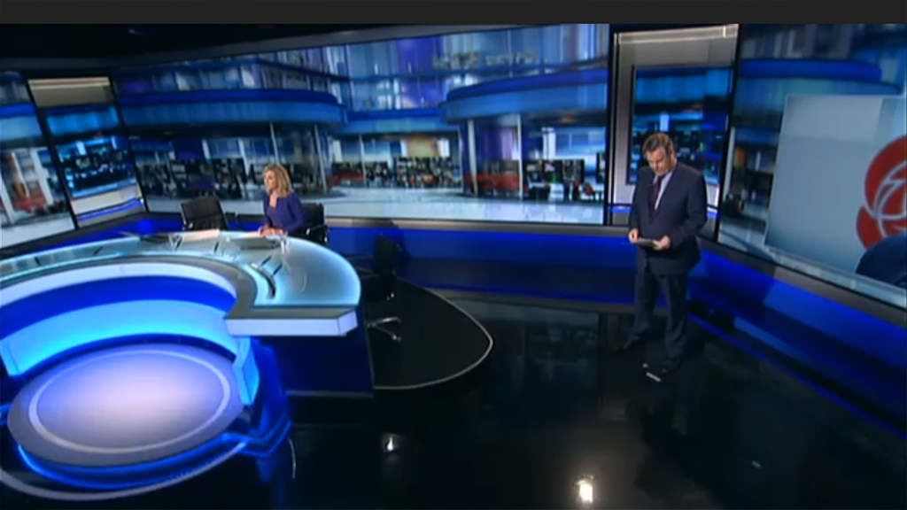 Wide-angle shot of the RTE Newsroom with studio background by Noho