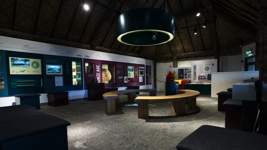 Lough Gur Visitor Centre space with exhibit, AV displays, and touchscreens designed by Noho