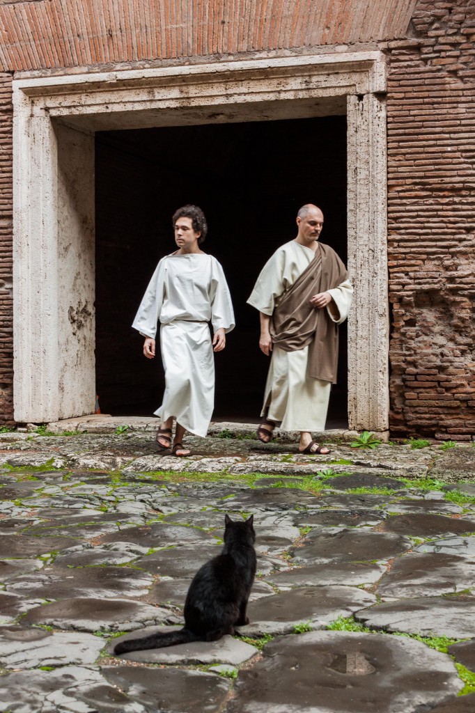 Ancient streets and a cat on set for filming Keys to Rome