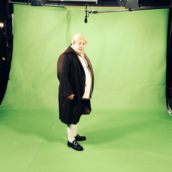 Sir Richard Arkwright filming session in front of a green screen